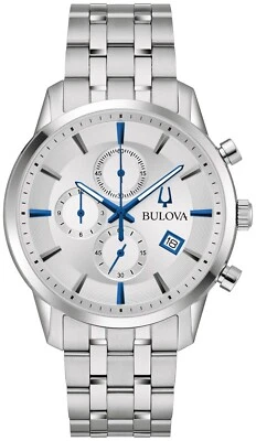 Bulova Men's Classic Quartz Chronograph Silver Stainless Steel Watch 41MM 96B404 - Image 1 of 4