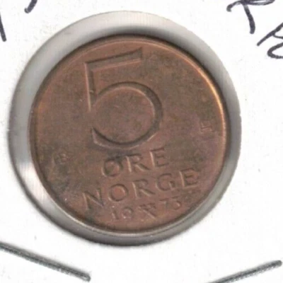 1973 Norway Circulated 5 Ore Arms & Date Bronze Coin!! - Image 1 of 2