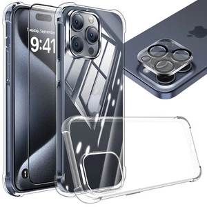 Funda transparente suave delgada delgada transparente, lente y protector de pantalla para iPhone 15 14 13 Pro Max Plus SE - Imagen 1 de 37