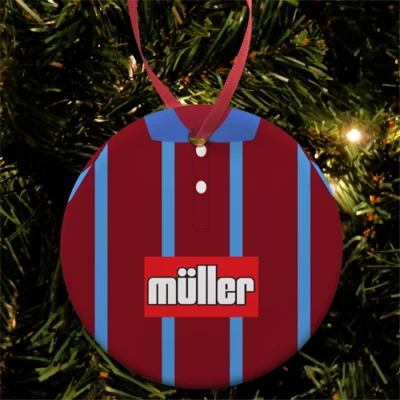 VECTOR HEROES Aston Villa 1994 Retro Home Shirt Christmas Tree Decoration Bauble Flat Ceramic