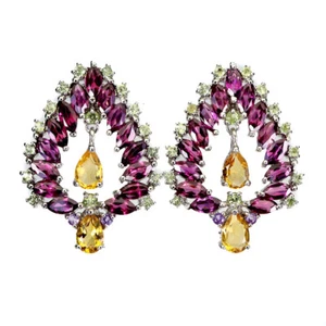 925 Sterling Silver Earrings Pear Citrine Amethyst Peridot Gemstone Jewelry - Picture 1 of 14