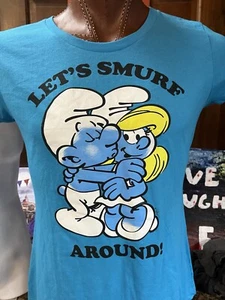 Let's Smurf Around blue womens Short Sleeve T shirt XXL 2X Smurfette Official - Picture 1 of 10
