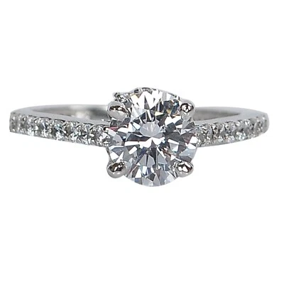 Solide 585er Weißgold 3,00Kt Runden Form D/VVS1 Solitär mit Akzenten Damen Ring - Bild 1 von 4