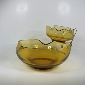 Vintage 70er Anchor Hocking Chip Dip Bernstein Honig Gold Glas Schale 3 Stück Set - Bild 1 von 4