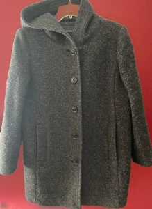 Women’s Winter Coat Land’s End Dark Gray Pea Coat Size 12P Ladies Jacket Hood - Picture 1 of 13