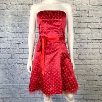 Vestido para mujer GUNNE SAX rojo sin tirantes a lunares talla 6 vintage de regreso a casa/promoción  Foto 1 de 4