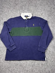 Polo Ralph Lauren Rugby Shirt Youth XL Navy Green Colorblock Long Sleeve Cotton - Picture 1 of 6