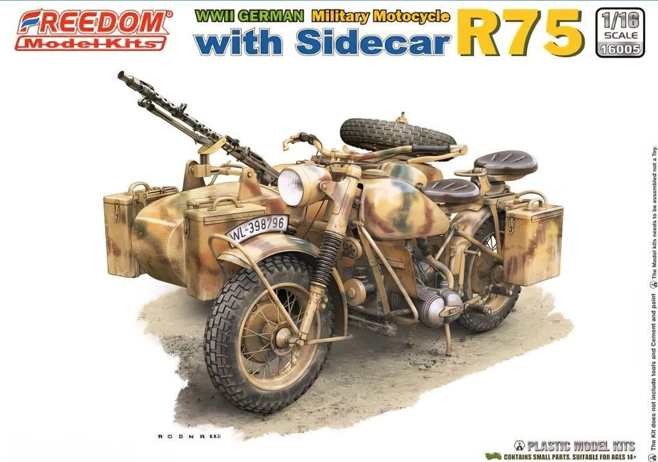 1:16 Freedom 16005 WWII German Military Motocycle with Sidecar R75 OVP - Bild 1 von 4
