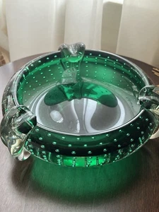 POSACENERE VINTAGE ERICKSON ART VETRO VERDE SMERALDO - Foto 1 di 13