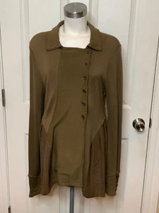 Free People Brown Button-Up Collared Sweater Coat W/ Exposed Seams, Size L - Picture 1 of 10