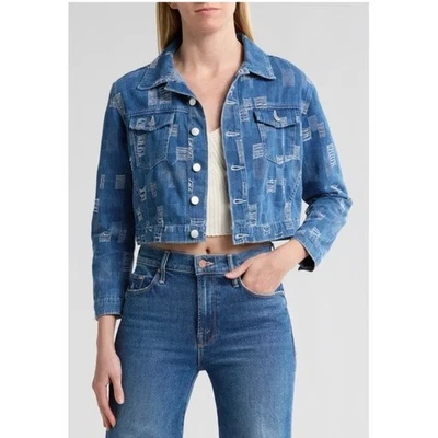 NUEVO CON ETIQUETAS L’Agence Koda Chaqueta Denim Corta Desgastada Jean Estampado Tucson Talla M Foto 1 de 4