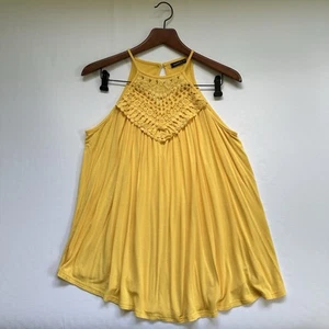Crochet Detail Racer Neck Halter Tank Yellow Spring Summer Top Women’s Sz Large - Picture 1 of 10
