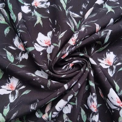 55'' Wide By Yard Soft Rayon Fabric Vintage Black White Flower Viscose Material  - Image 1 of 4
