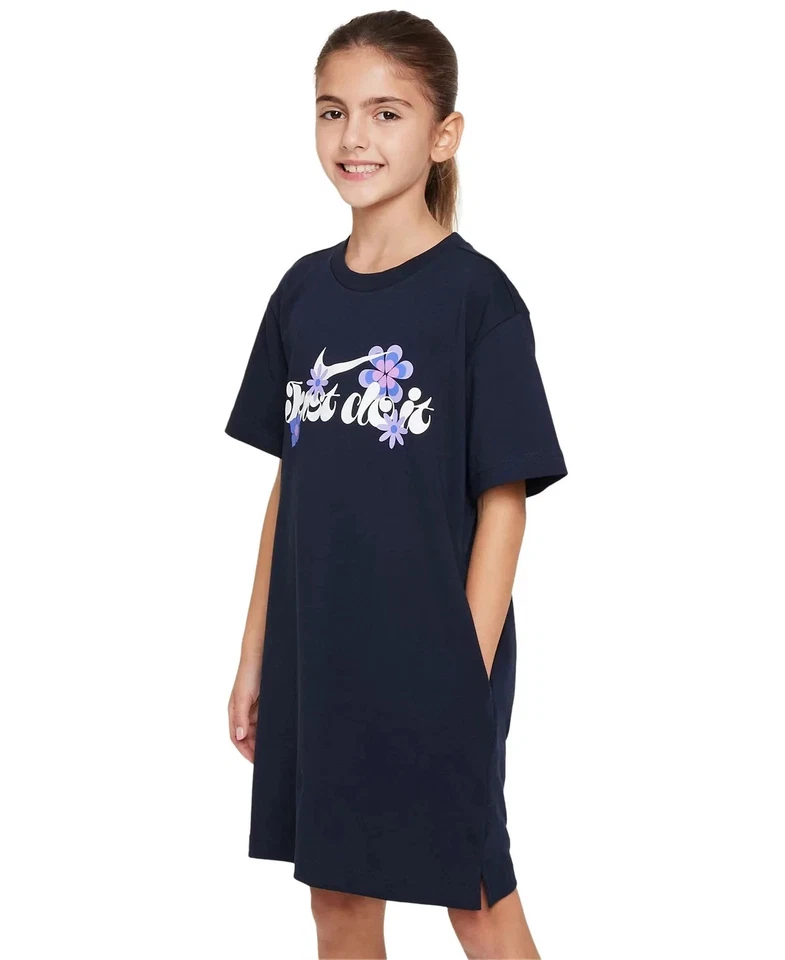 Nike Big Girls Sportswear Cotton T-Shirt Dress Dark Obsidian $50 Size L - Image 1 of 1