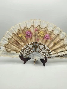 Vintage HandPainted Lace Fan 20th Century  - Picture 1 of 18