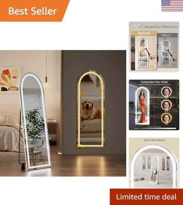 Modern Rectangular Full-Length Mirror with LED Lights & Adjustable Brightness - Image 1 of 4