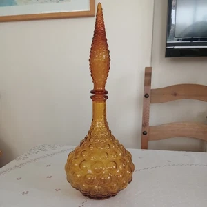 Vintage Amber Empoli Italian Glass Genie Bottle 16" Mid Century - Picture 1 of 4