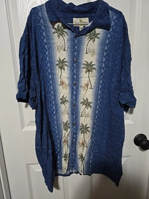 Camisa Island Shores Manga Corta Abotonada Azul, Poliéster Rayón, XL Foto 1 de 3