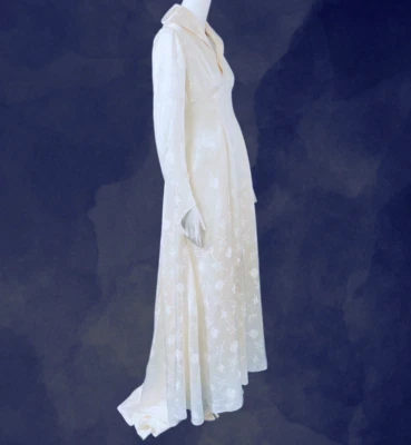 Vintage Wedding Dress 1950's Long Sleeves With Train Brocade Satin Size 8 - Image 1 of 4