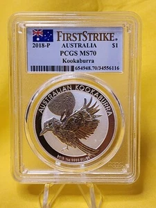 2018-P 1oz Silver Australia Kookaburra PCGS MS70 FIRST STRIKE - Picture 1 of 4