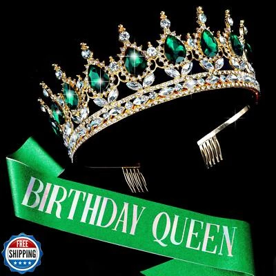 KICOSY Faja y Tiara Cumpleaños Reina - Corona y Faja de Cumpleaños Verde para Mujer Foto 1 de 4