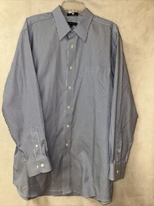Cambridge Classics Mens Size 17 1/2 34/35 Blue Striped Long Sleeve Button Shirt - Picture 1 of 14