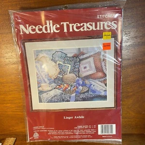 Needle Treasures Linger Awhile Stitchery Kit 22"x18" Polyester Fabric Wool Yarn - Picture 1 of 7