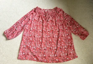 Womens Top-MAX STUDIO-coral/white floral silky tunic ruffled Cottagecore 3/4-1X - Picture 1 of 4