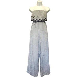 Jessica Simpson Strapless Womens Jumper Size XS Ruffle Stripe Blue Floral Beachy - Picture 1 of 10