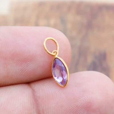 Solid 18k Gold Natural Amethyst Cut Gemstone Christmas Gift Women Charms Pendant - Image 1 of 4