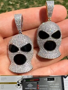 Real Moissanite Gangster Goon Ski Mask Iced Pendant Necklace 925 Silver / Gold - Picture 1 of 23