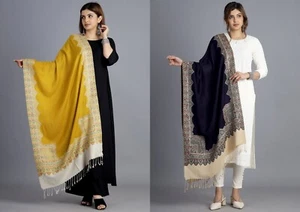 Large Blanket Oversized Thick Scarf Handcut Cashmere Stole Shawl Wrap India Wool - Picture 1 of 25