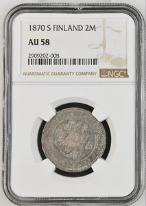 Russia Finland 1870 2 M Markkaa NGC AU 58 - Picture 1 of 2