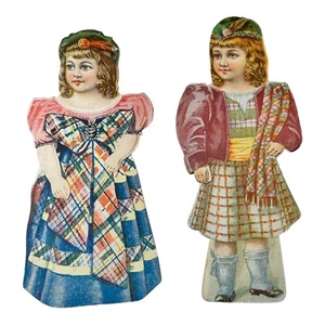 Scotch Girl & Boy Clark’s ONT Spool Cotton Dolls of All Nations 1890 Paper Doll - Picture 1 of 10