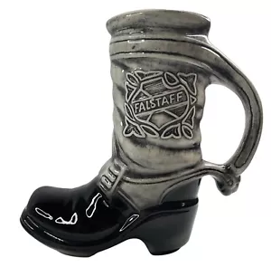 Falstaff Ceramica Stivali Tazza Fioriera Nero Grigio USA Uomo Cave Birra Alto 8" - Foto 1 di 16