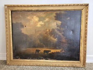 Antique painting. England age of Knights and castles on canvas unsigned - Picture 1 of 8