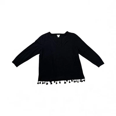 Blusa J Crew Feminina Manga Longa Preta Tamanho Grande Decote V Detalhe Borla - Imagem 1 de 3