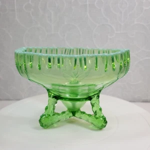 Vintage Jefferson Kunst Glas Bonboniere Schüssel grün opalisierend Fuß Rüschenrand - Bild 1 von 15