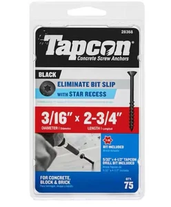 Tapcon 28367 3/16 Zoll x 2-3/4 Zoll Stern Flachkopf Betonschrauben + Bit 75 Stück - Bild 1 von 5