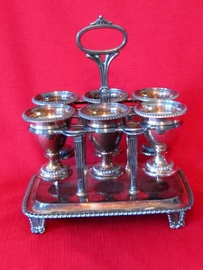 Antiguo Juego de Crueta de Huevos Chapado en Plata Eduardiano (6) Portavasos de Huevos Soporte Carrito - Imagen 1 de 9