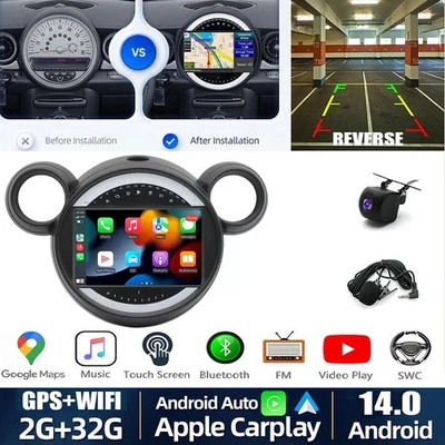 Rádio estéreo automotivo Apple Carplay para BMW Mini Cooper R60 2007-2014 Android 15 GPS - Imagem 1 de 4
