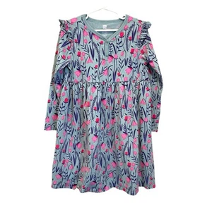 TEA COLLECTION Dress Girls Size 8 Blue Pink Purple Floral Long Sleeve Buttons - Picture 1 of 9