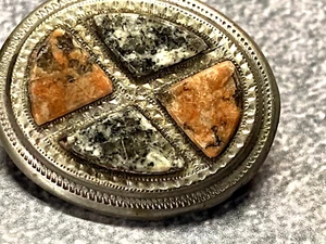 Antique Sterling Silver Brooch Scottish Mourning Oval Granite Agate 4.60g - Picture 1 of 7
