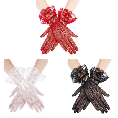 Women Lace Mesh Gloves Elegant Short Cosplay Gloves Wedding Dinner Party Gloves - Image 1 of 4