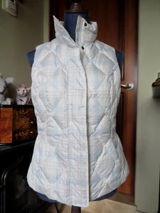 Eddie Bauer Damen Daunenweste weiß kariert mit blauen & grauen Streifen Gr. S neu ohne Etikett - Bild 1 von 18