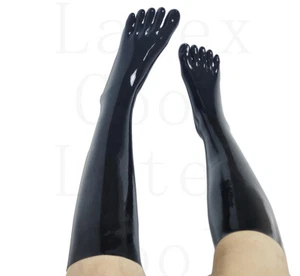 100% Latex Gummi Schwarze Zehensocken Aber Kniehohe Kalb Toe Socks 0.4mm S-XL - Picture 1 of 6