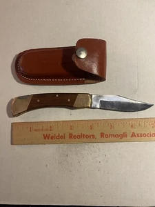 Folding Lock Back Blade Knife 2-1/2”Blade Wood Handle With A Case New Old Stock - Picture 1 of 1