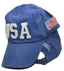 USA United States of America 3D & USA Flag Blue Washed Embroidered Hat Cap (RUF)