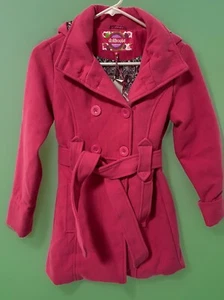 Dollhouse MÄDCHEN Mantel Peacoat Kapuze Gürtel Wollmischung rosa Jacke Größe Large 14 - Bild 1 von 10