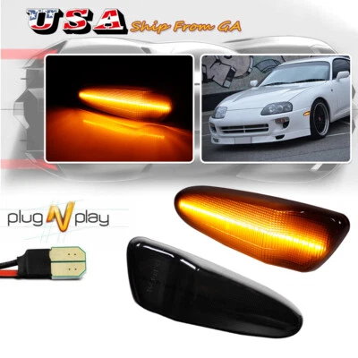 For 2000-2005 Toyota Celica Smoke Lens Amber LED Front Bumper Side Marker Lights - Image 1 of 4